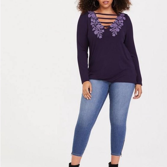 Torrid Super Soft Purple Floral Ladder Tunic 1X BNWT - Picture 4 of 9